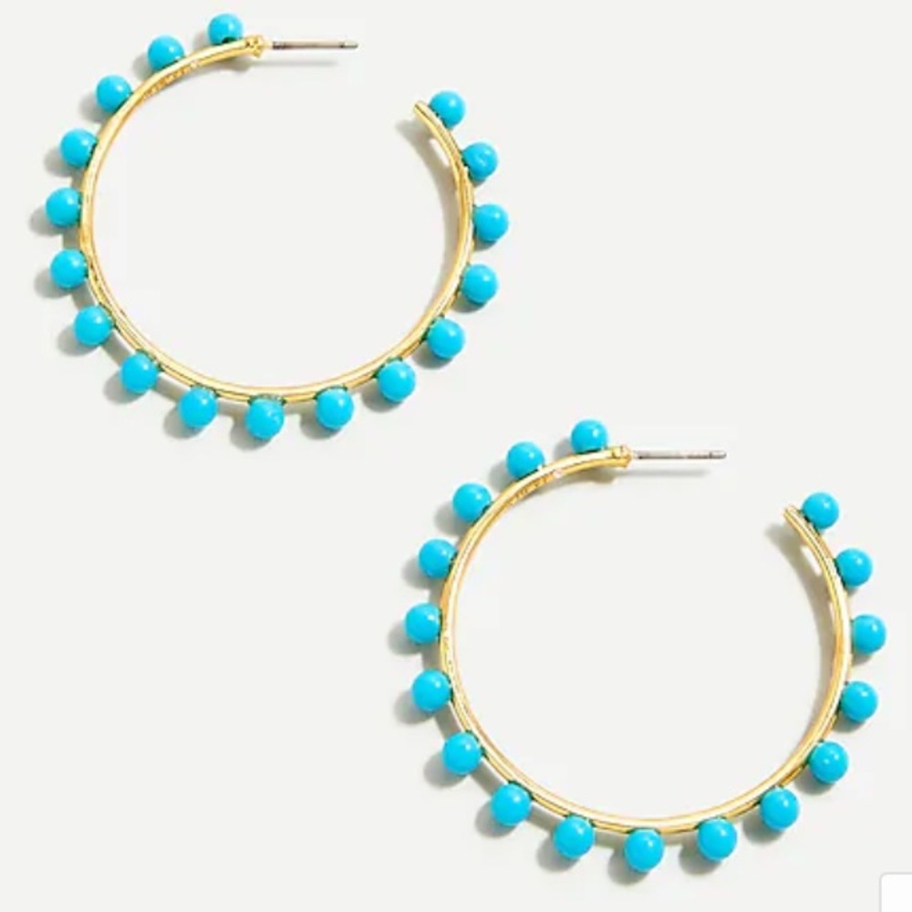 NWT boho chic luxury J. Crew Turquoise Beaded hoop statement earrings